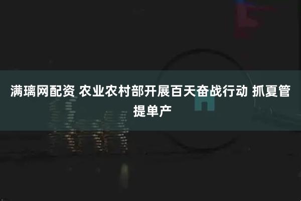 满璃网配资 农业农村部开展百天奋战行动 抓夏管 提单产