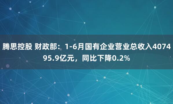 腾思控股 财政部：1-6月国有企业营业总收入407495.9亿元，同比下降0.2%